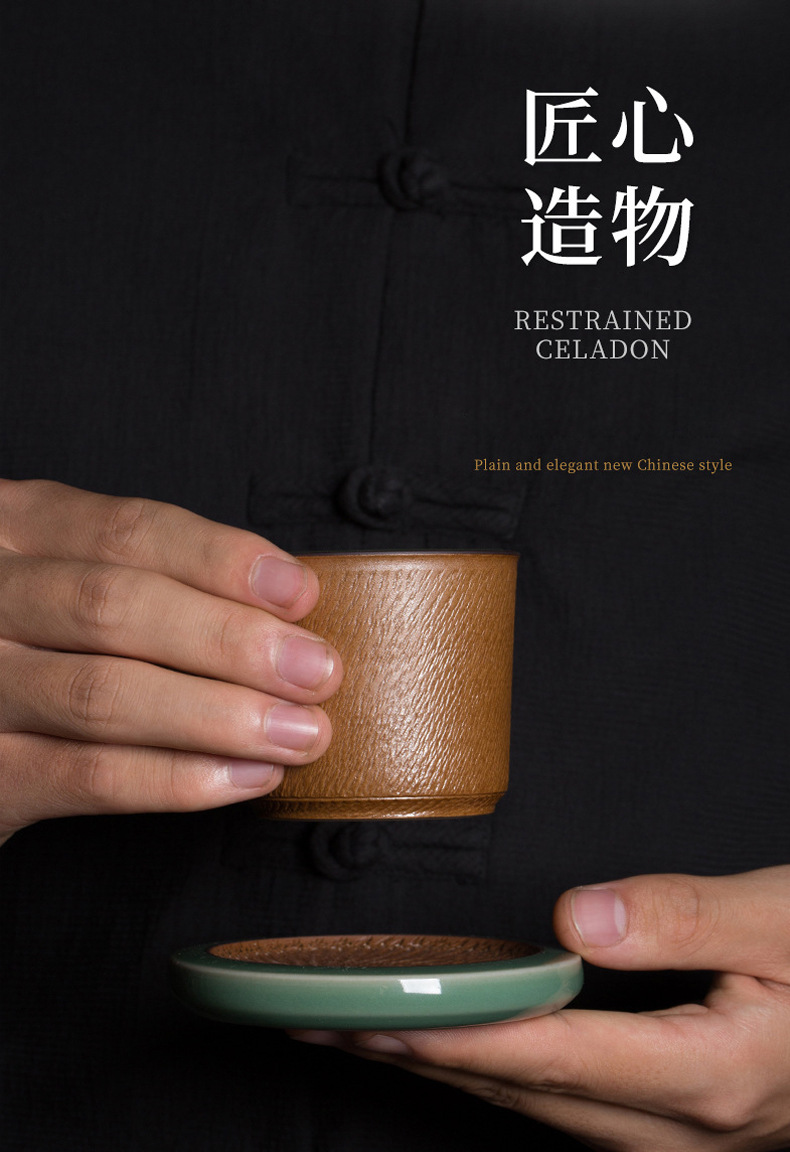 龙泉青瓷 创意跳刀功夫茶杯主人杯单杯 陶瓷手工扳指杯品茗杯盏