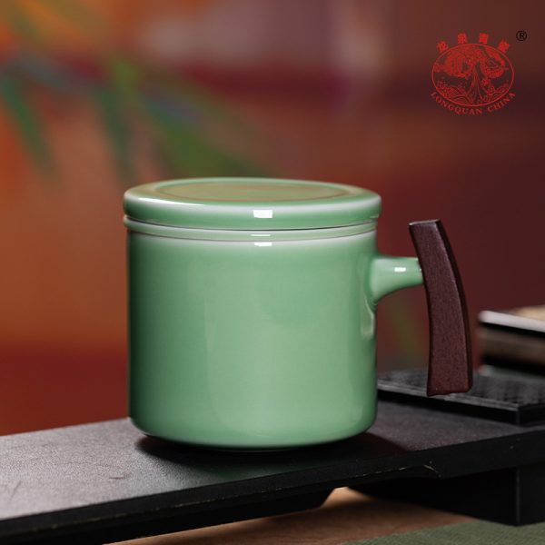龙泉青瓷莲瓣高足杯子复古茶杯陶瓷家用主人杯单品茗杯功夫泡茶具
