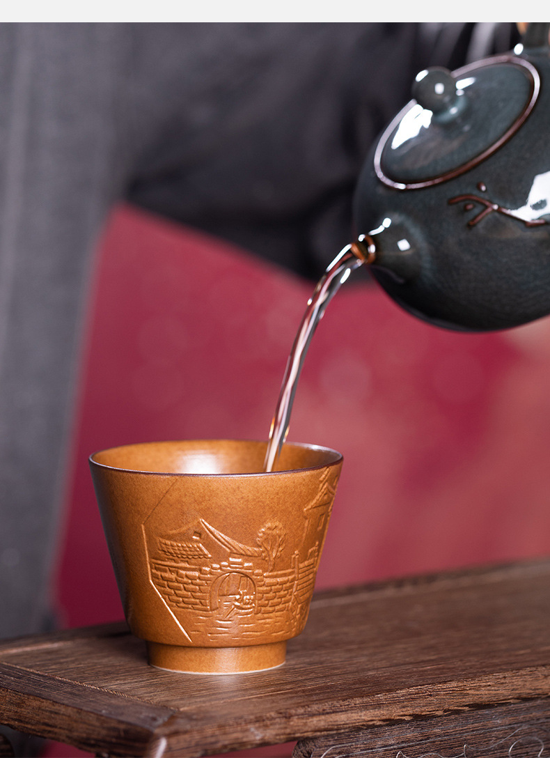 龙泉青瓷 创意柴烧手工主人杯单杯功夫茶杯子 陶瓷个人专用品茗杯