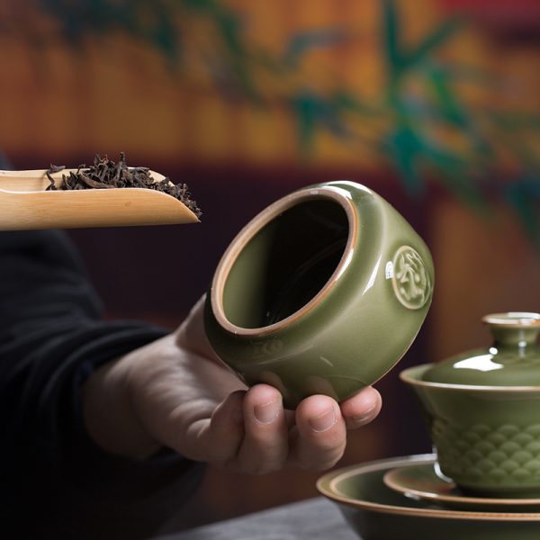 龙泉青瓷 创意复古家用功夫茶具套装 陶瓷盖碗品茗杯茶杯礼品盒装