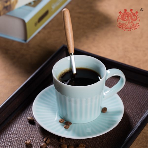 龙泉青瓷 美式家用咖啡杯碟套装水杯 陶瓷马克杯子高档精致早餐杯