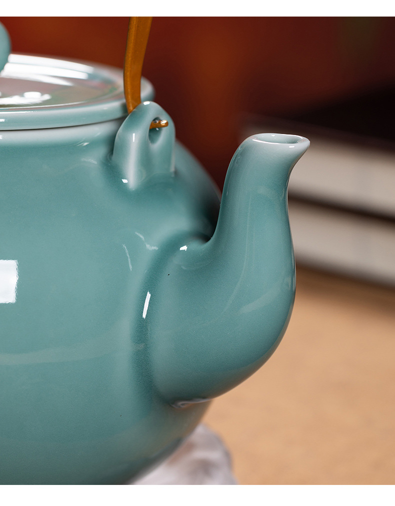 龙泉青瓷 提梁壶功夫茶具套装 陶瓷凉茶壶家用会客茶杯商务伴手礼