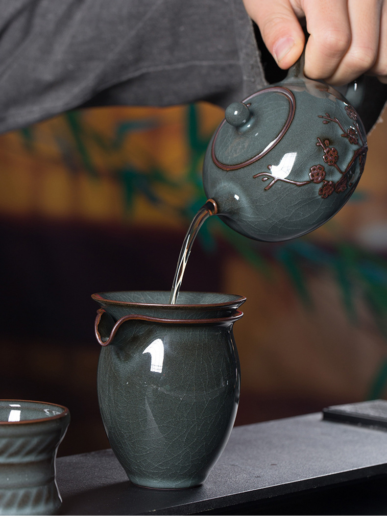 龙泉青瓷 铁胎茶具套装陶瓷哥窑冰裂泡茶壶 功夫茶具高档套装批发