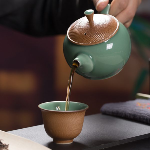 龙泉青瓷 跳刀茶具套装家用一壶四杯功夫茶具 陶瓷高档茶壶泡茶杯