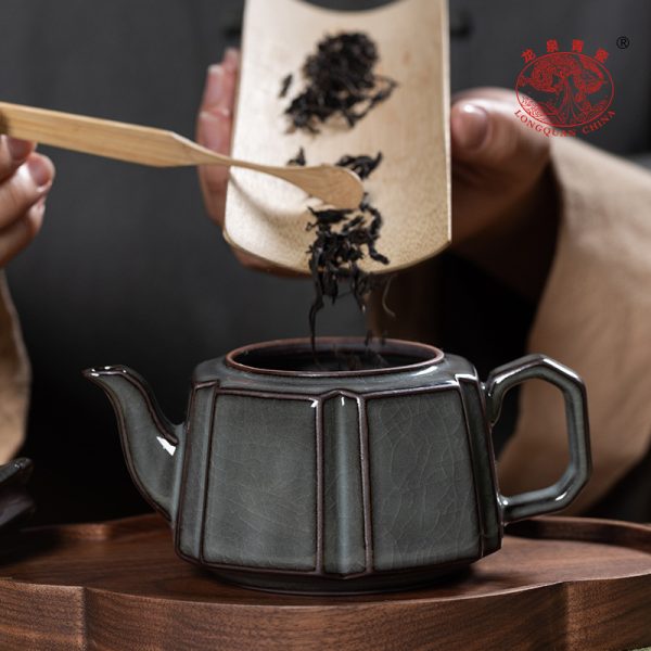 龙泉青瓷 茶壶家用过滤泡茶壶单壶 陶瓷手工铁胎哥窑冰裂功夫茶壶