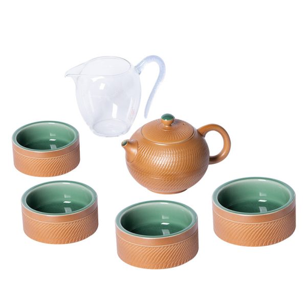 龙泉青瓷 便携式功夫旅行一壶四杯茶具套装 手工跳刀茶壶茶杯公道