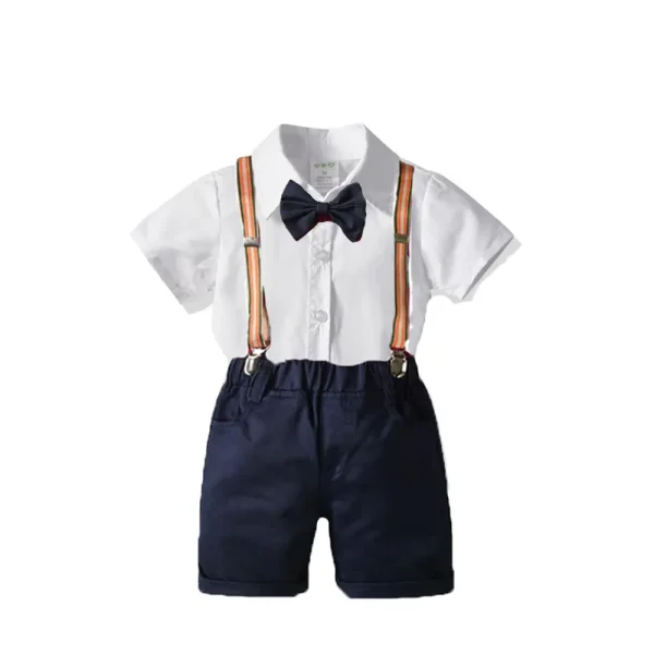 跨境欧美夏季新款男童绅士套装白色衬衫礼服表演服一件代发短袖