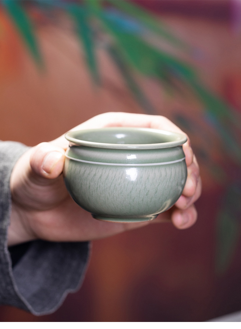 龙泉青瓷 创意秘色釉跳刀手工主人杯 陶瓷功夫茶具品茗杯茶碗茶盏