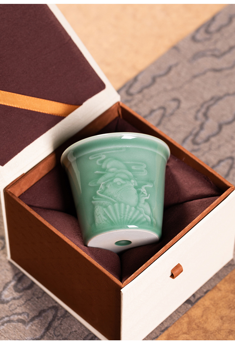 龙泉青瓷 创意大容量功夫茶杯主人杯单杯 陶瓷个人专用金蟾品茗杯