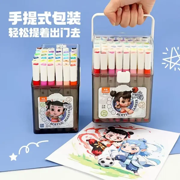 中彩ZC620易可洗哪吒款丙烯马克笔小学生绘画桶装丙烯马克笔批发