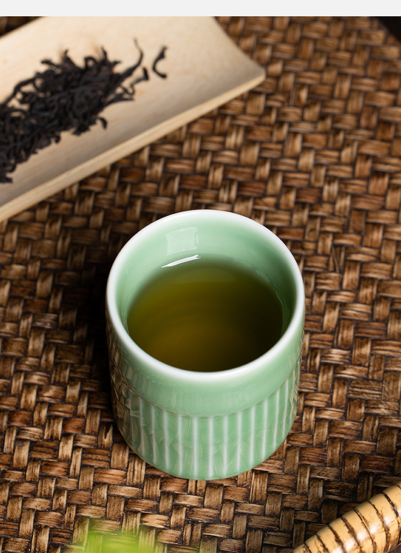 龙泉青瓷 创意防烫家用中式琉璃直口杯 陶瓷随手请客居家泡茶杯子