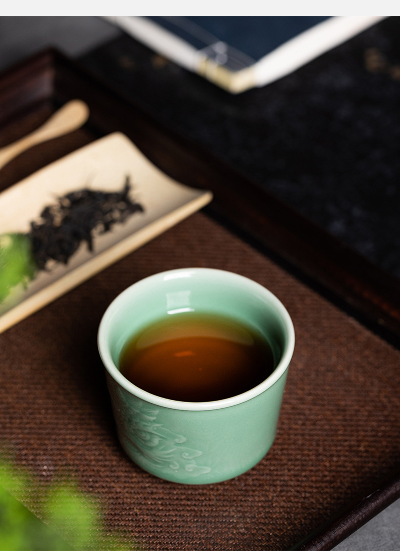 龙泉青瓷 创意主人杯单杯醒狮手工杯 陶瓷功夫茶杯单个杯品茗杯盏