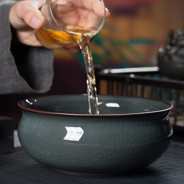龙泉青瓷铁胎茶洗碗手工陶瓷功夫茶具配件笔洗水盂水洗茶碗可logo