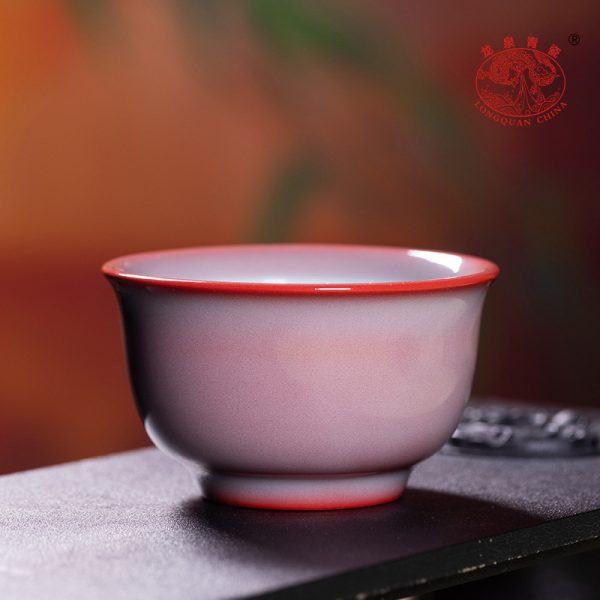 龙泉青瓷 功夫茶杯手工红釉添香主人杯单杯 陶瓷品茗杯高档泡茶碗