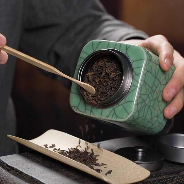 龙泉青瓷 厂家直销陶瓷木盖茶叶罐 哥窑冰裂开片密封存储罐批发