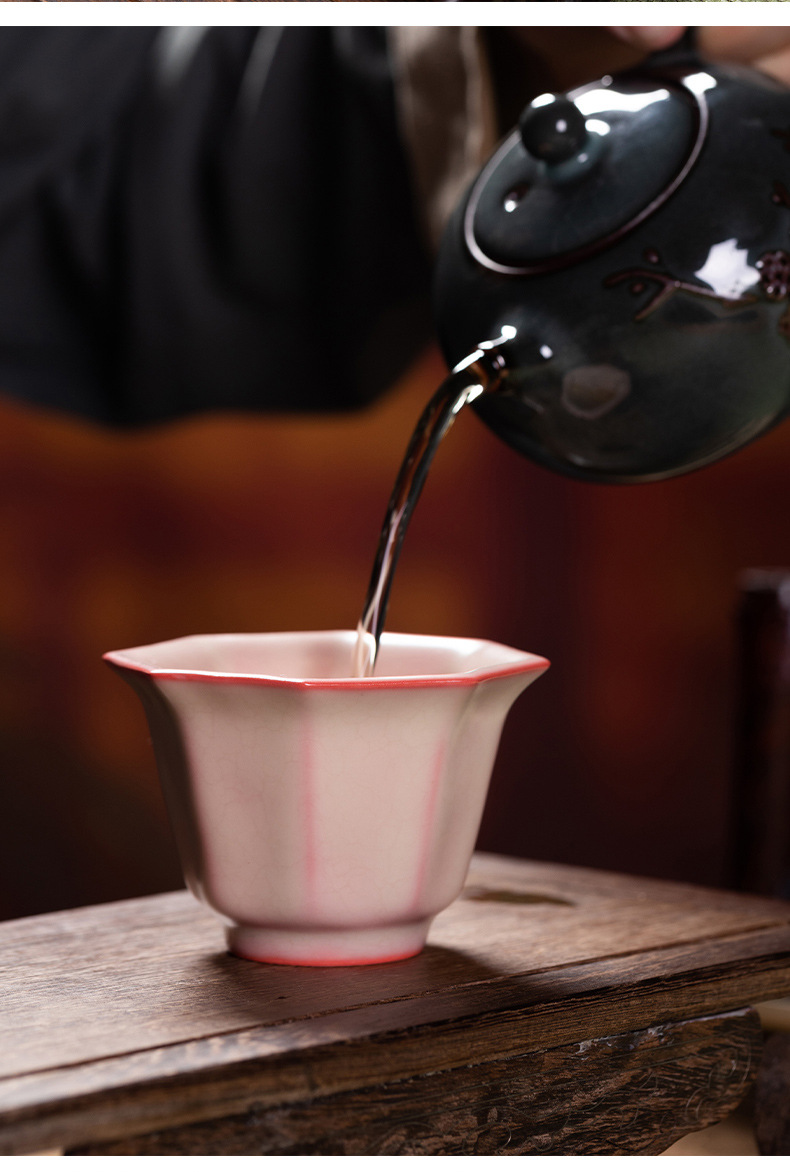 龙泉青瓷 创意手工主人杯高颜值功夫茶杯单杯 陶瓷红胎花瓣品茗杯