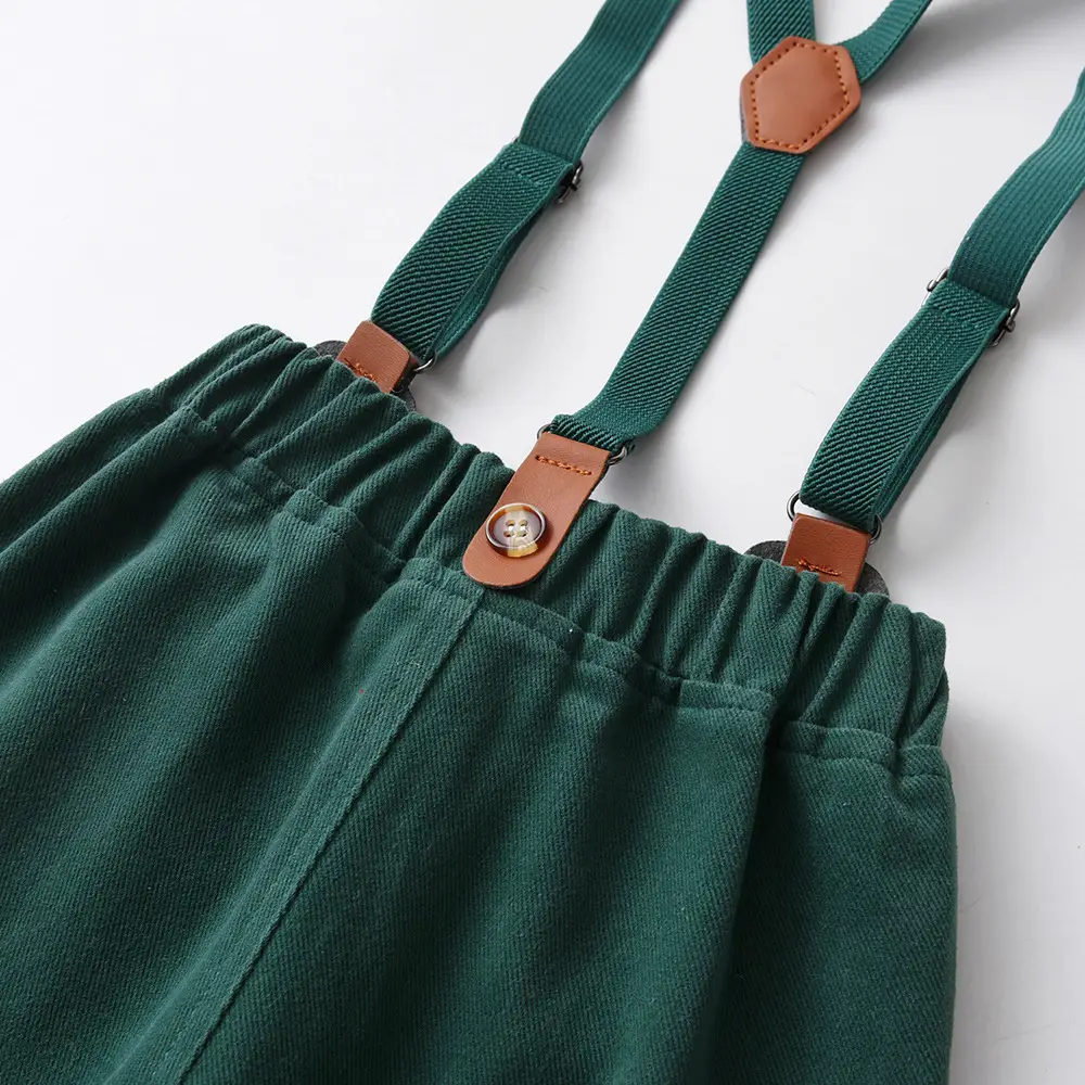 儿童秋装外贸童装圣诞印花长袖衬衫背带裤中大童套装男宝周岁礼服