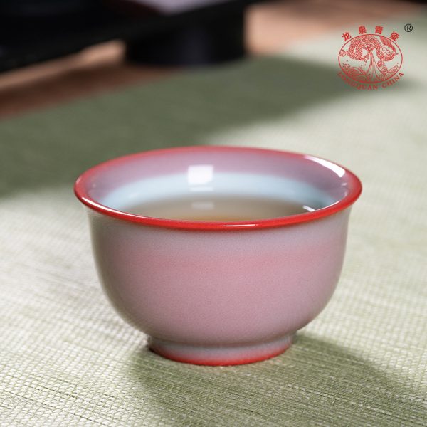 龙泉青瓷 功夫茶杯手工红釉添香主人杯单杯 陶瓷品茗杯高档泡茶碗
