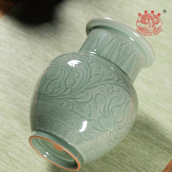 龙泉青瓷 花瓶纯手工高端瓷器摆件 陶瓷插花中式赏瓶大号客厅瓷瓶