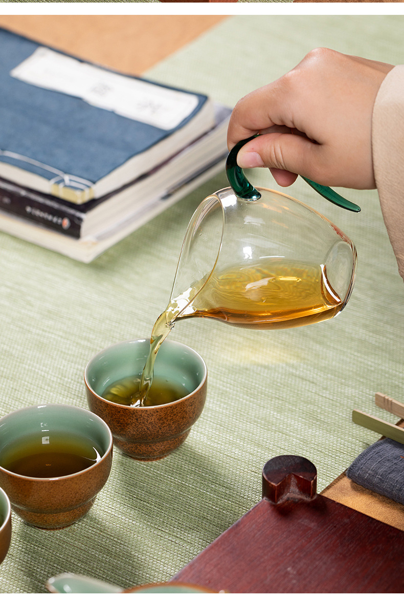 龙泉青瓷 茶具套装高档手抓泡茶壶茶杯整套 陶瓷家用会客功夫茶具
