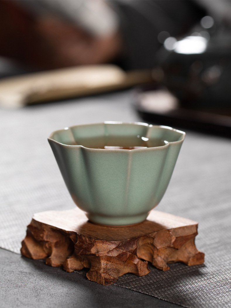 龙泉青瓷 创意汝窑天青主人杯手工杯 陶瓷功夫茶杯品茗杯单杯茶碗