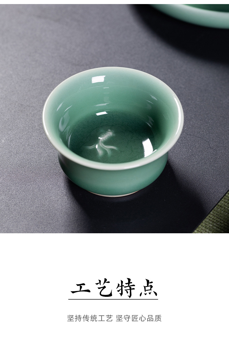 龙泉青瓷三才盖碗家用茶具套装敬泡茶碗陶瓷高档手工盖碗茶礼盒装
