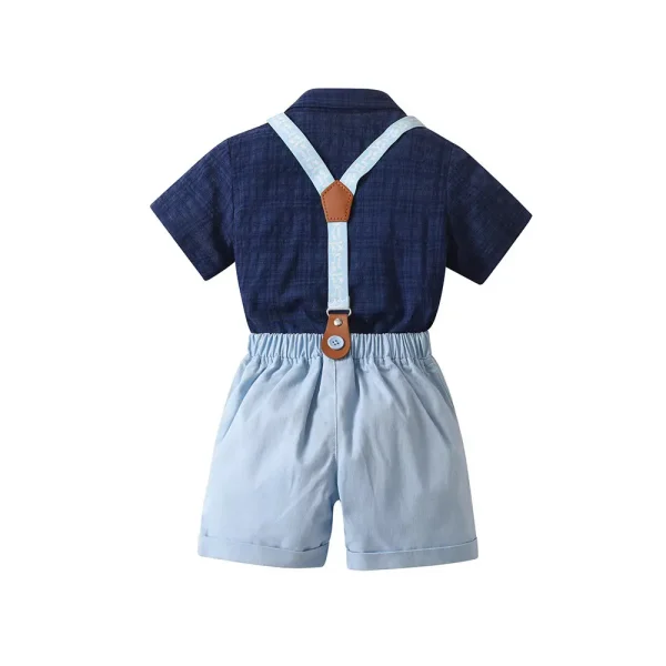 欧美绅士夏款儿童套装宝宝正装polo衬衫背带短裤宴会礼服男童夏装