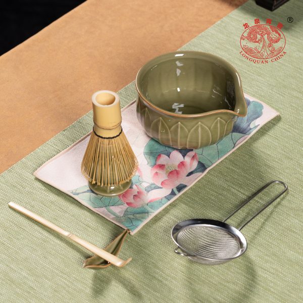 龙泉青瓷抹茶碗宋代点茶工具陶瓷茶碗茶杯子搅拌器抹茶刷茶筅套装