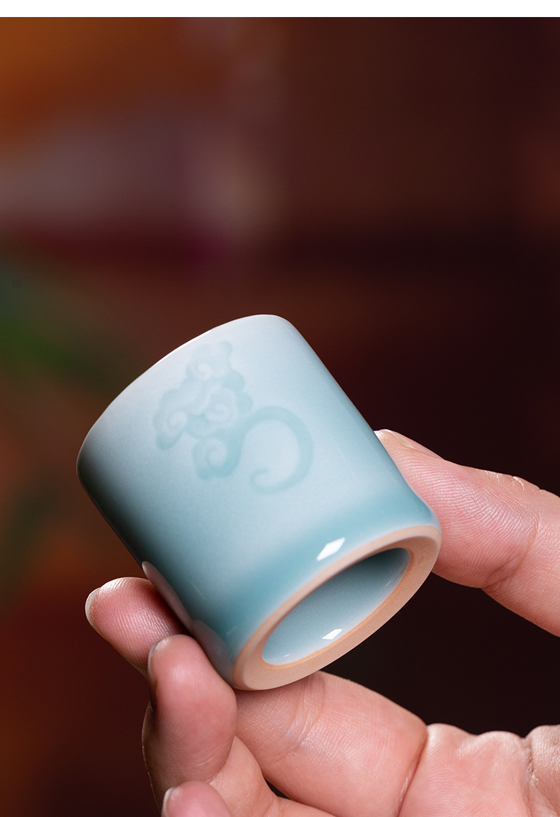 龙泉青瓷 盖置家用纯手工窑变盖托盖置 陶瓷盖碗茶托创意茶道配件