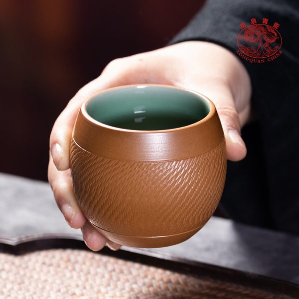 龙泉青瓷 创意家用功夫茶杯纯手工主人杯 陶瓷跳刀鼓型品茗杯茶碗