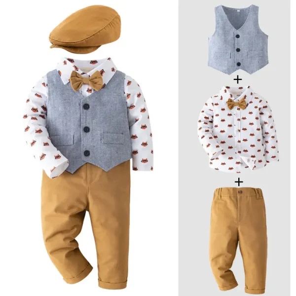 2025外贸儿童绅士礼服套装男童长袖狐狸套装欧美童装多件套批发