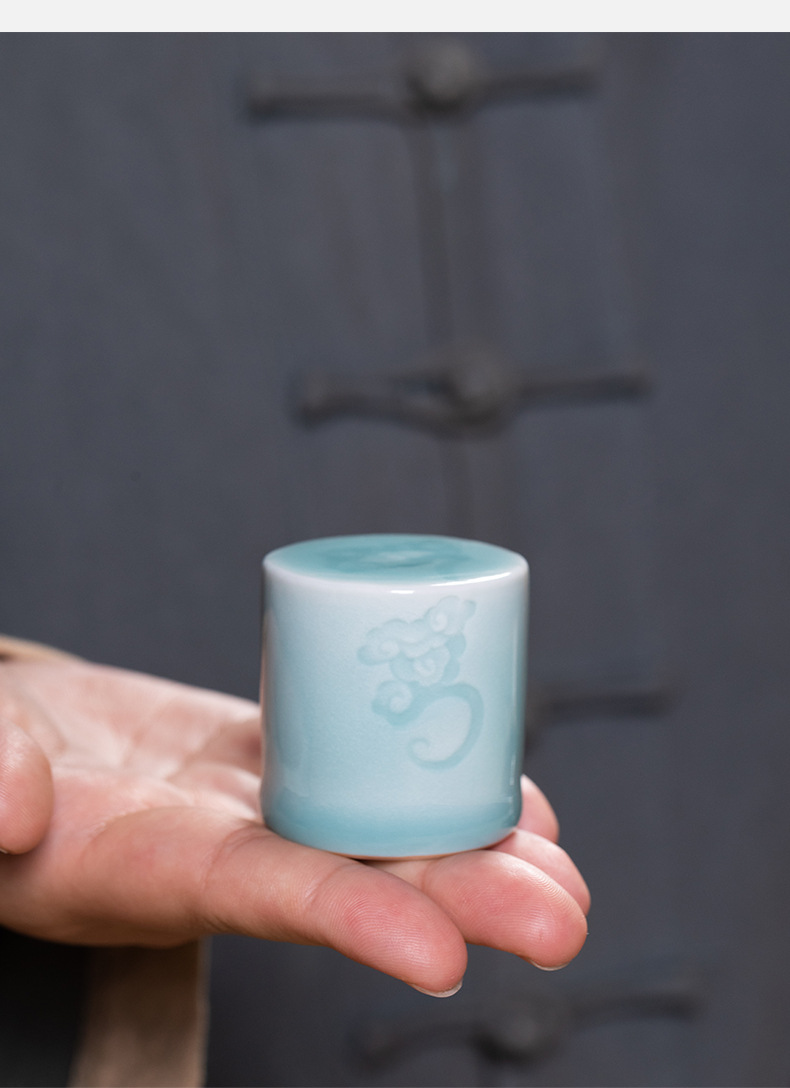龙泉青瓷 盖置家用纯手工窑变盖托盖置 陶瓷盖碗茶托创意茶道配件