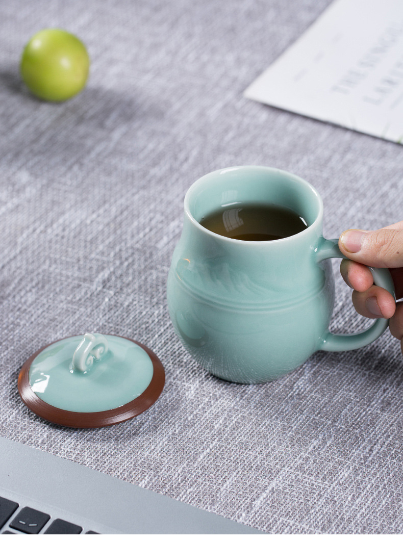 龙泉青瓷 陶瓷办公杯茶杯个人专用家用 简约茶杯办公室送礼礼盒装