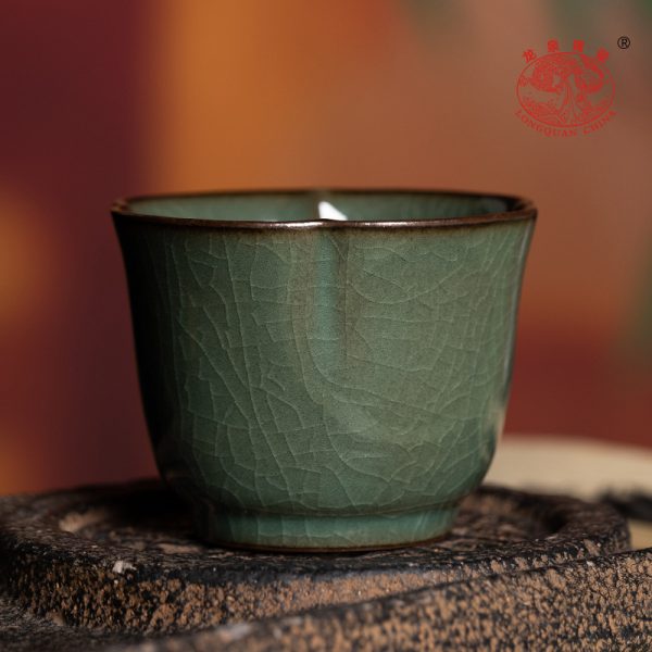 龙泉青瓷 铁胎哥窑冰裂手工主人杯单杯 陶瓷功夫茶具品茗杯礼盒装