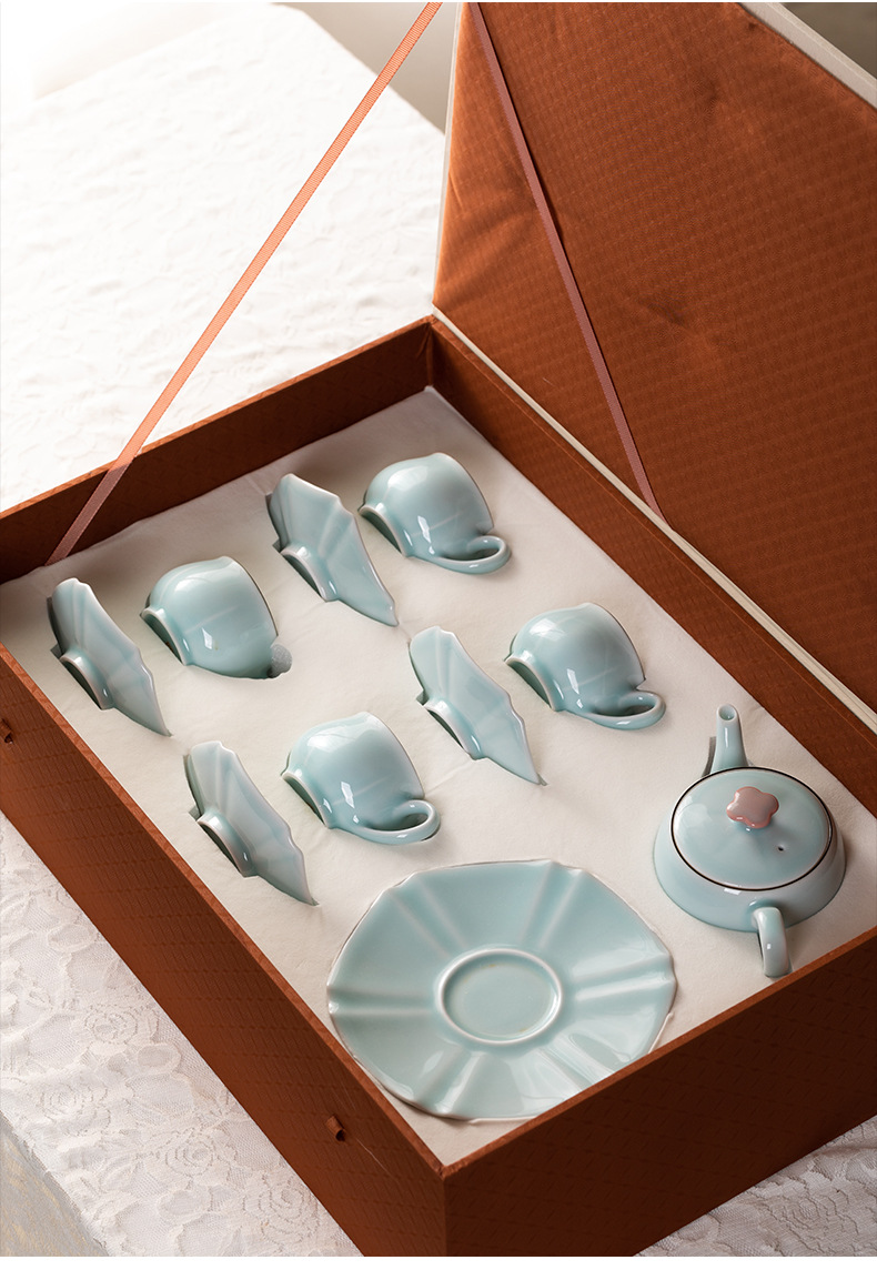 龙泉青瓷创意功夫茶具一壶四杯陶瓷咖啡红茶壶茶杯中式高档礼盒装