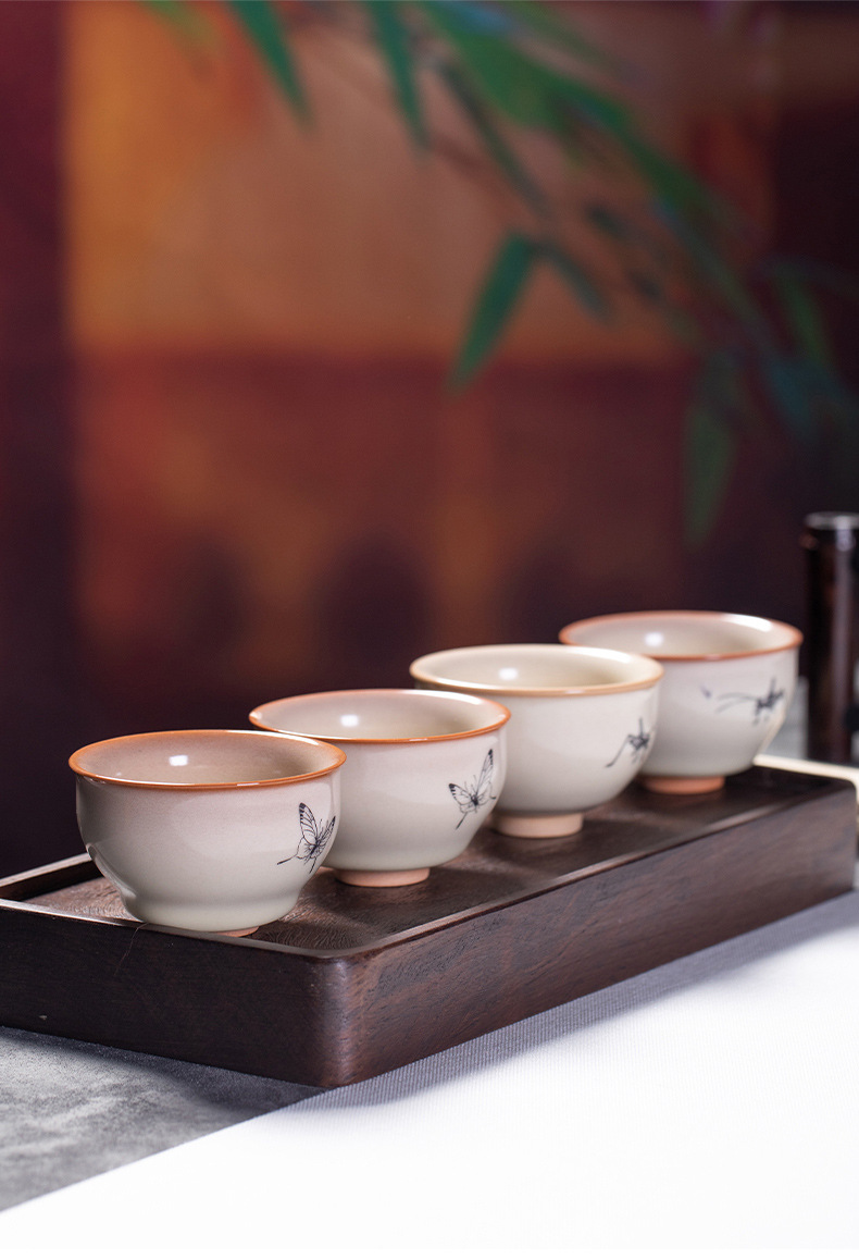 龙泉青瓷 猪油冻手工主人杯单杯 陶瓷创意刻物品茗杯功夫茶杯茶碗