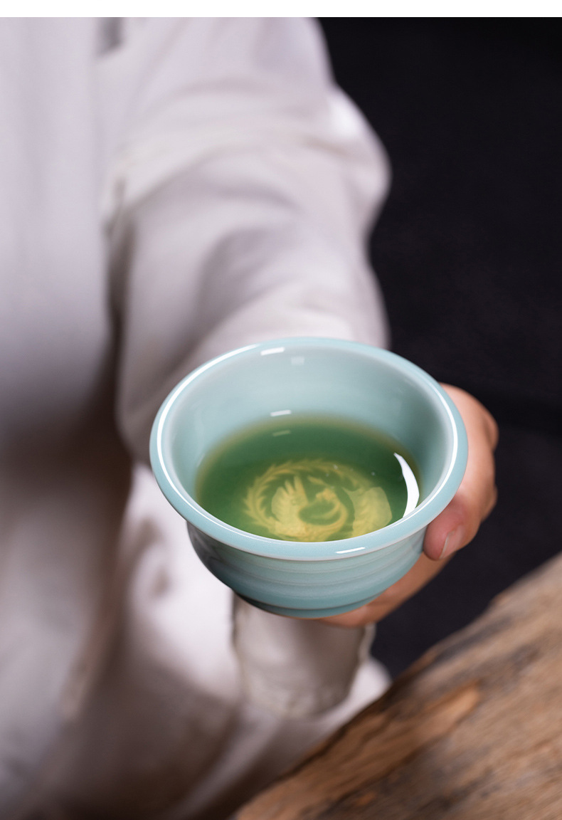 龙泉青瓷 功夫茶杯高档手工主人杯单杯 陶瓷创意品茗杯茶盏礼盒装