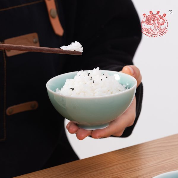 龙泉青瓷家用陶瓷餐具米饭碗小碗6/10个套装中式创意喝粥碗早餐碗