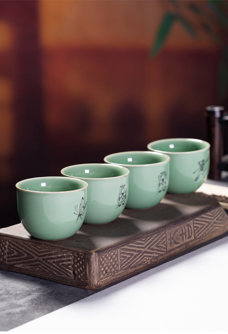 龙泉青瓷 创意功夫茶杯单个杯品茗杯 陶瓷复古茶碗茶盏可logo批发