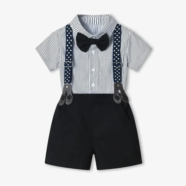 男童套装夏装儿童新款棉短袖条纹衬衫周岁礼服外贸夏季中小童童装