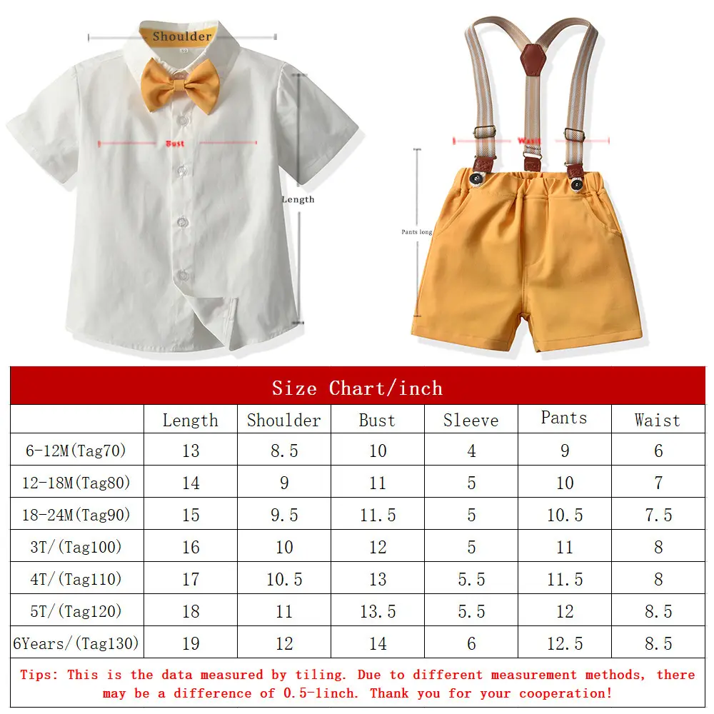 新品夏季韩版童装礼服棉质短袖衬衫背带裤宝宝衣服外贸男童套装