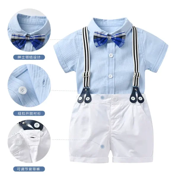加工定制韩货男童套装夏季纯色上衣背带裤儿童衣服表演服装幼儿园