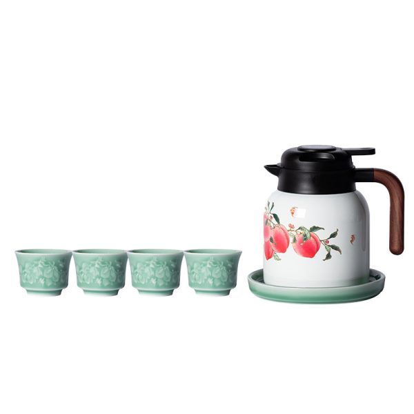 龙泉青瓷 家用一壶四杯功夫茶具套装 陶瓷九桃五福焖泡茶壶品茗杯