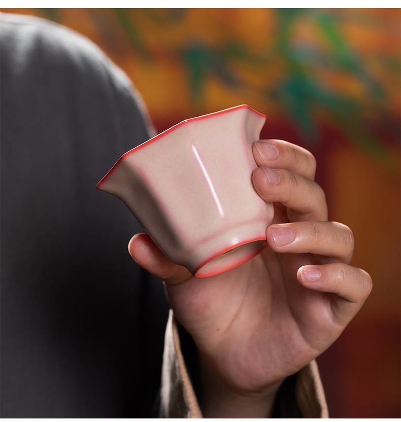 龙泉青瓷 创意手工主人杯高颜值功夫茶杯单杯 陶瓷红胎花瓣品茗杯