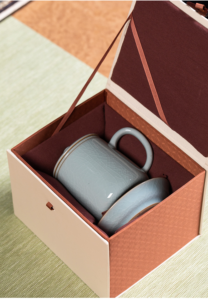 龙泉青瓷茶杯带过滤内胆办公杯家用杯碟组合大容量喝茶杯子泡茶杯