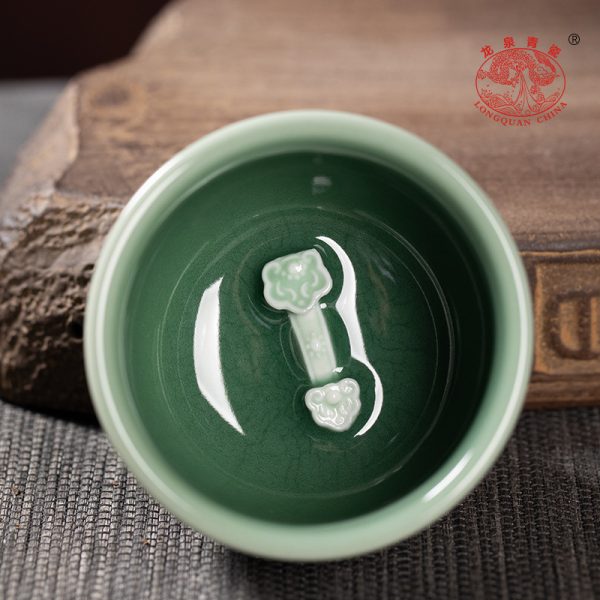 龙泉青瓷 创意纯手工主人杯单个 陶瓷如意风水缸品茗杯个人杯茶碗