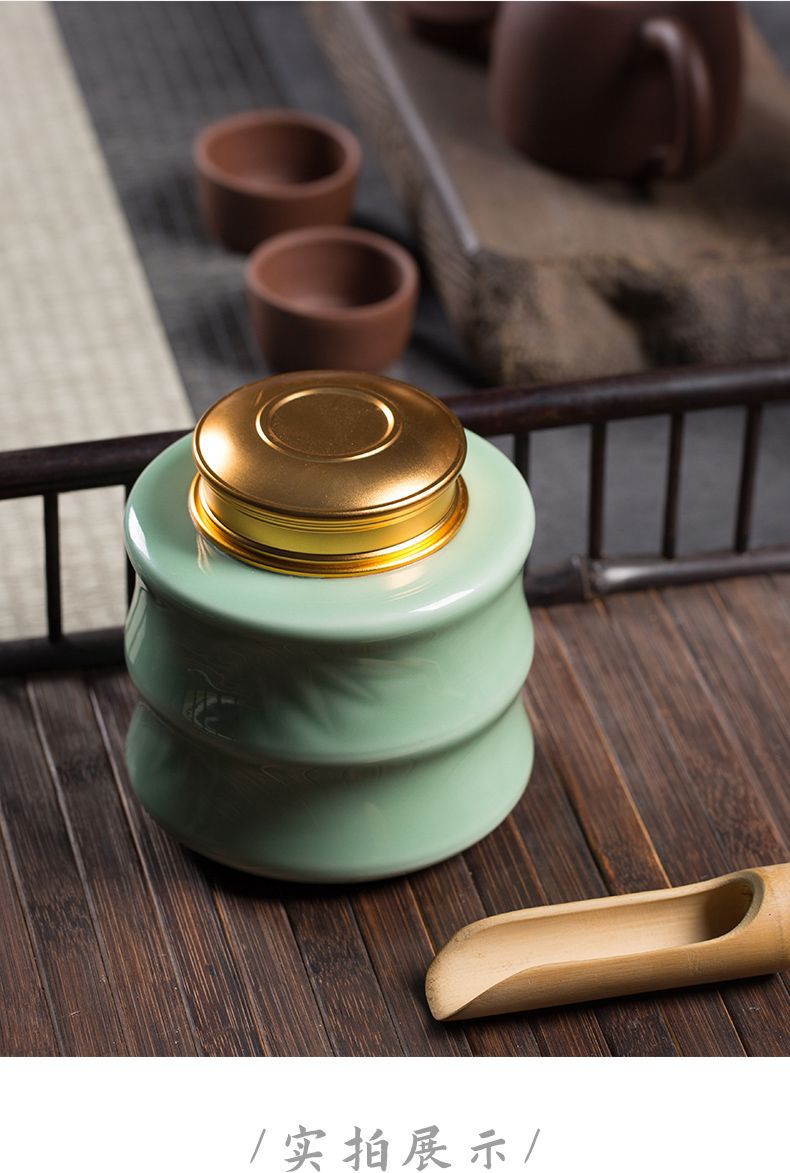 龙泉青瓷 茶叶罐金属密封罐大号家用防潮茶罐 陶瓷家用收纳罐茶仓