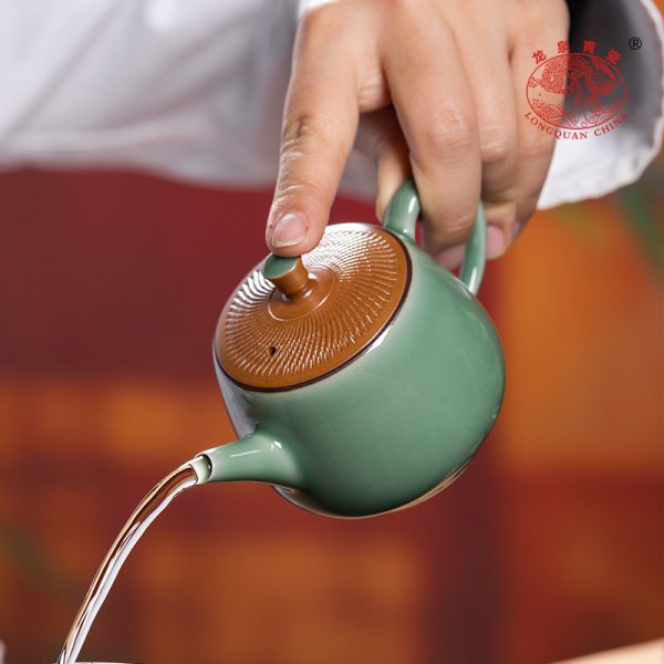 龙泉青瓷原矿手工跳刀茶壶陶瓷泡茶单壶中式功夫茶具家用高档批发