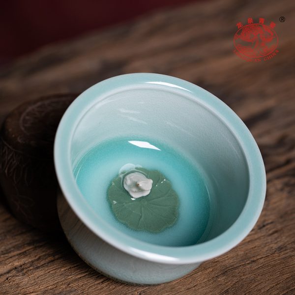 龙泉青瓷 创意手工主人杯功夫茶杯单个杯 陶瓷荷塘蛙趣品茗杯茶碗