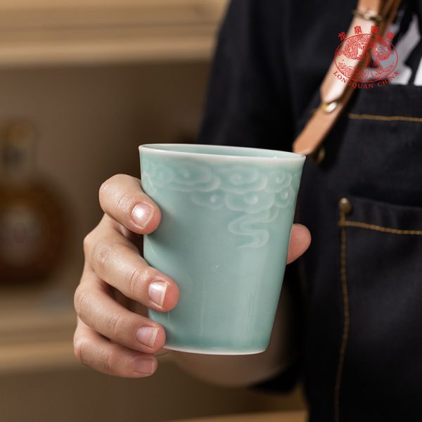龙泉青瓷 功夫茶杯创意大容量随手泡茶杯 陶瓷水杯待客可乐饮料杯